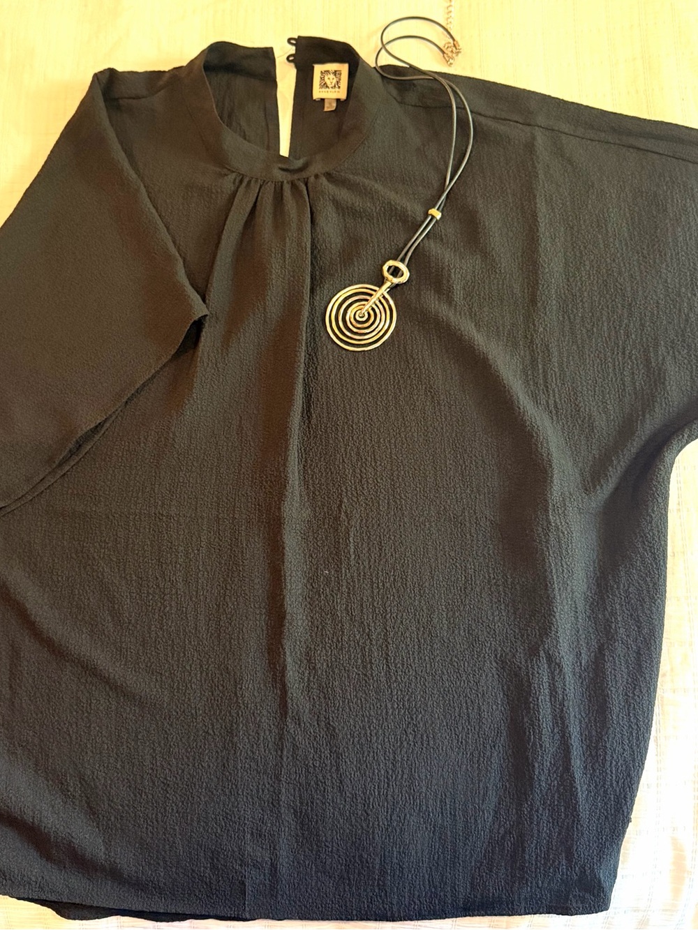 Anne Klein Black Short Dolman Sleeve Tunic with Mock Neck